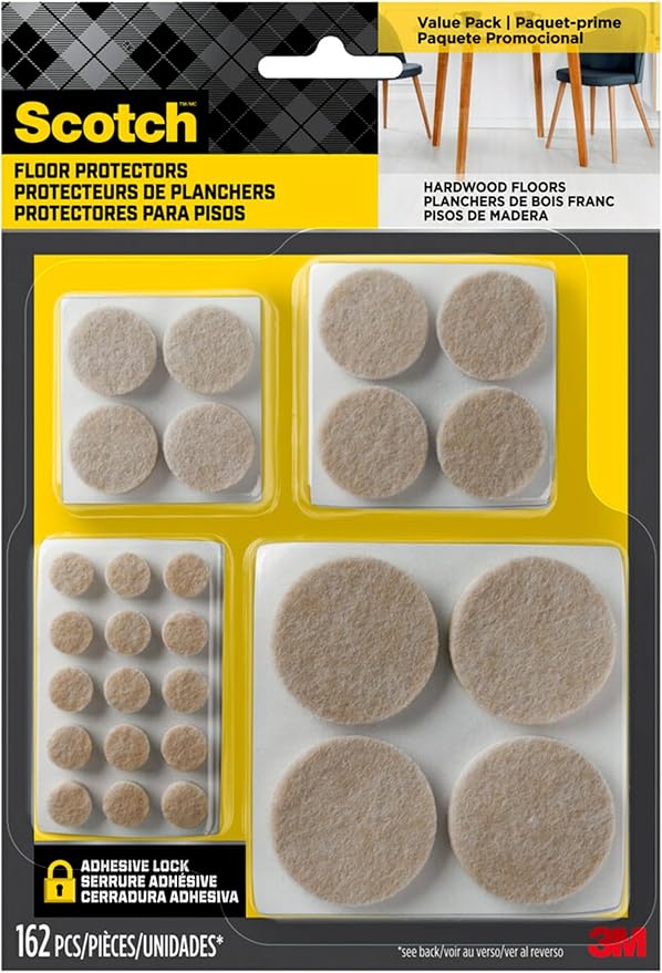 Scotch Felt Pads, Beige, Furniture Pads for Protecting Hardwood Floors, Round, Assorted Sizes Value Pack, Self-Stick Design, Protecting from Nicks, dents, Scratches (SP845-NA), 1 Pack (3888, 24 Pack)