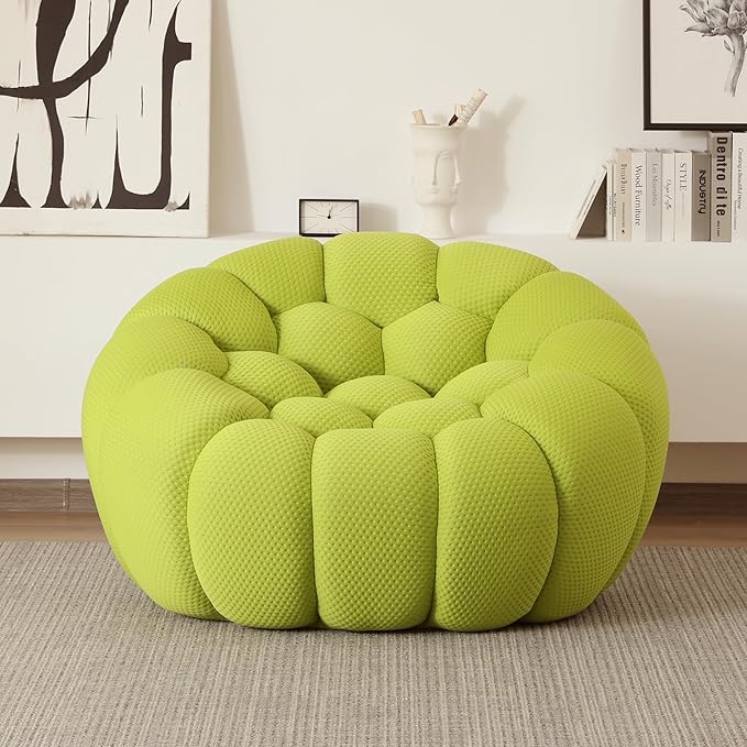 JACH Oversized Bubble Couch Chair, 49.21'' Modern Lazy Floor Sofa, Upholstered Mesh Fabric Bubble Sofa, 3D Honeycomb Shape Curved Couch for Living Room, Apartment, Small Space (Fluorescent Green)
