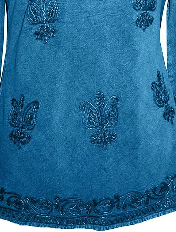 Agan Traders 2025 Winter Long Sleeve Diamond Neck Embroidered Tops - Medieval Boho Vintage Tunic Kurta Blouses for Women