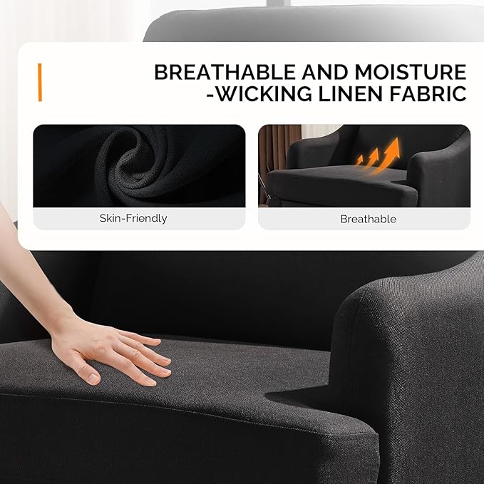 VINGLI Linen Fabric Accent Chairs Set of 2, Grey Modern Upholstered Armchair, Comfy Sofa Chair Living Room Bedroom Furniture for Apartment