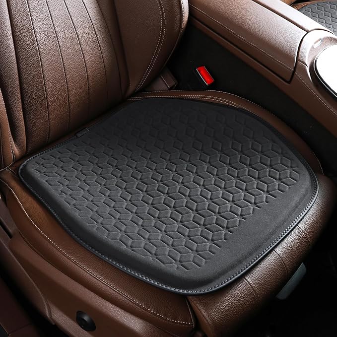 Binsheo Thin Premium Gel Seat Cushion for Car Seat, Office Chair, Wheelchair, Golf Cart - Non-Slip Car Seat Cushions with 0.7 Inch Gel - Sciatica & Coccyx Pain Relief (Suede, Black)