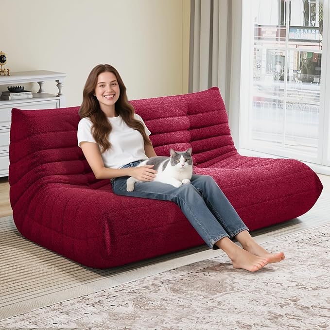 Selyteramy 3 Seat Oversized Bean Bag Chairs for Adults, Memory Foam Fireside Beanbag Couch, Comfy Bean Bag Lounger Lazy Sofa for Living Room, Bedroom, Playroom, Red