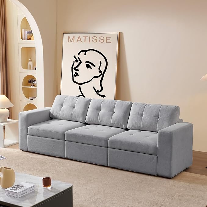 ORRD Modular Sectional Couch, Convertible Sofa with Storage, 3 Seater Sofa Couch Modular with Reversible Chaise for Living Room, Office (Grey)