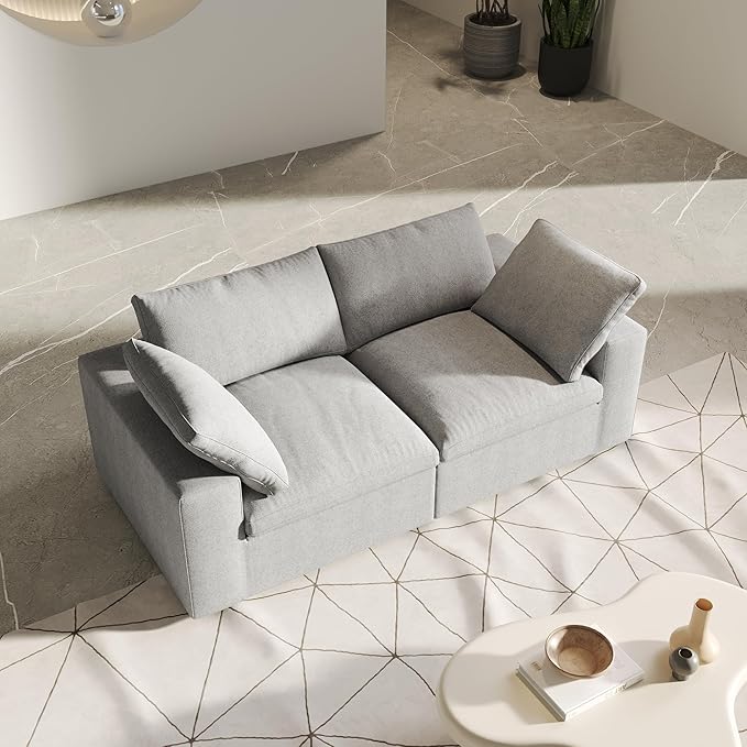 Cloud Sectional Couch, Light Grey Modular Sectional Sofa, Modern Comfy Love Seat Sofa, Covers Removable, Convertible Sleeper Couch for Living Room Apartment (Linen Fabric)
