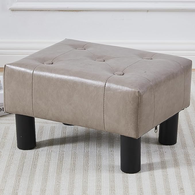 FIMIVIBI Small Foot Stool Ottoman, Faux Leather Footstool Ottoman Foot Rest for Couch, Rectangle Footstools and Ottomans Small for Living Room, Entryway and Bedroom (Gray)