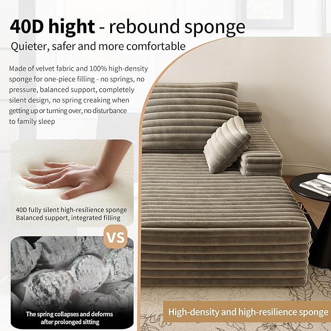 80” Oversized Double Lounge Chaise,Cloud Plush Sofa Bed,Upholstered Boneless Cloud Sofa Deep Seat,No Assembly Required,Modern Corduroy Sleeper Loveseat Chair for Living Room Bedroom Reading,Camel