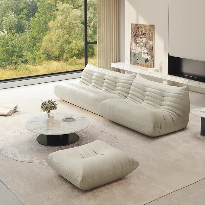 Fireside Chair Lazy Floor Sofa Set, Cozy Memory Foam Bean Bag Chairs, Faux Leather Giant Bean Bag Chair Sofa, Armless Foam Couch Lounger Tatami Recliner for Living Room Bedroom Dorm Office