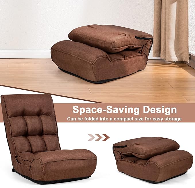 S AFSTAR Folding Floor Chair, Floor Gaming Chair with 5-Position Adjustable Headrest & 4-Position Backrest, Side Pocket & Thicken Cushion, Padded Floor Seat Lazy Chair for Living Room Bedroom