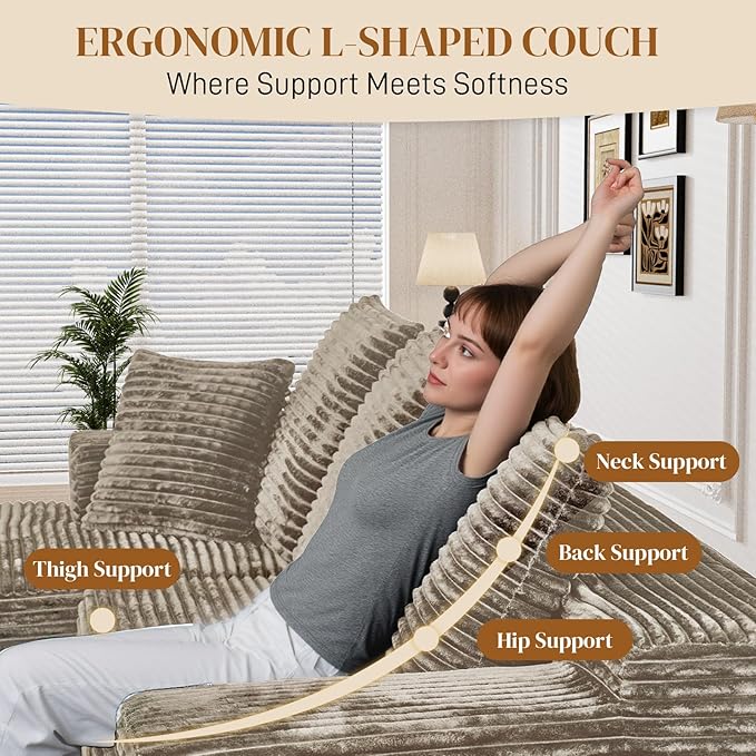 108" Boneless Cloud Sectional Couches for Living Room, Comfy Fluffy L Shaped Memory Foam Deep Seat Boneless Couch, Modular Sectional Sofa with Left Facing Chaise, Brown