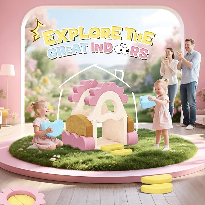CoziBB 23Pcs Modular Kids Play Couch, Toddler Couch with Convertible and Multifunctional Foam for Inspiring Child Creativity, Kids Couch for Playroom Bedroom - Flower Theme