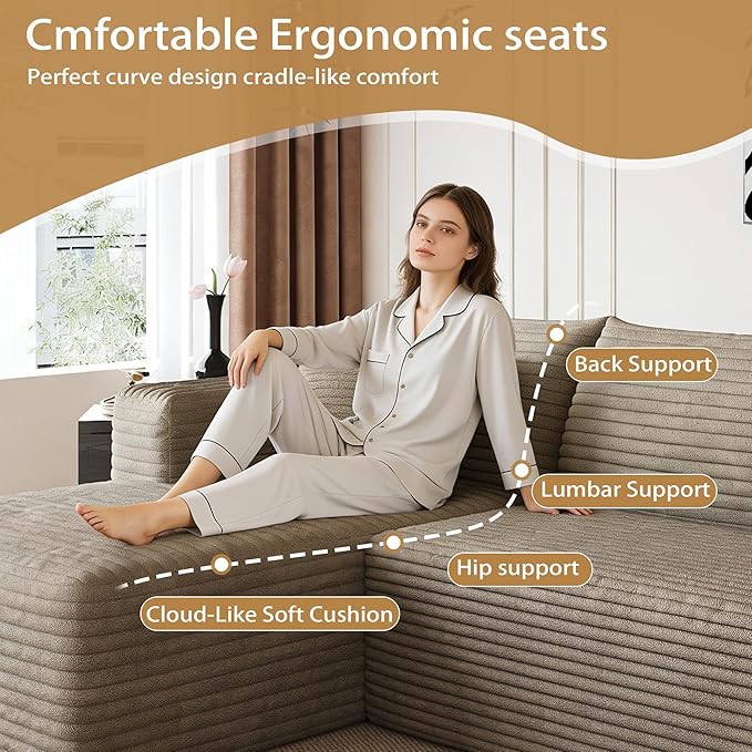 AUGOP 96" Sectional Couches for Living Room Modern Modular Sofa with L-Shape Couchs Upholstered Boneless Couch Deep Seat Sectional Couch with Chaise (Camel, 96" Left Facing Chaise+2Seaters)