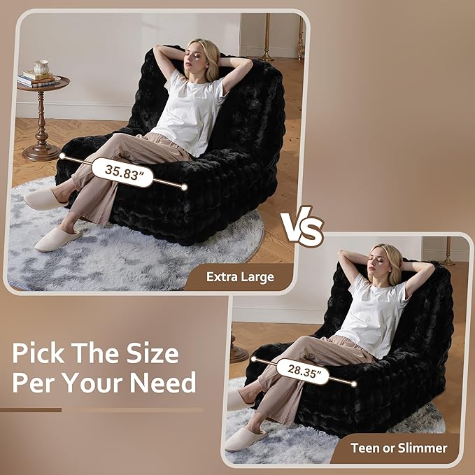 HOOOWOOO Giant Bean Bag Chair,Fireside Floor Beanbag Chair for Adult Kids,Comfy Single Sofa Couch for Bedroom,Living Room,Office (Black, Standard)