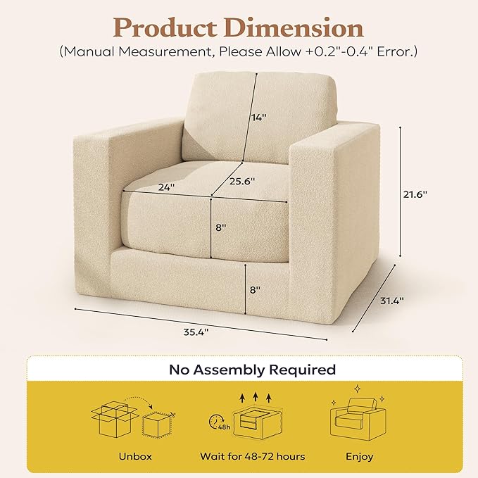 Bean Bag Chair, Large Beanbag Chair for Adults, Comfy Foam Floor Sofa with Pillows and Armrests, Plush Chair Bean Bag Couch for Bedroom Living Room, (Teddy Boucle Fabric, Beige)