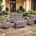 moosprr Luxury High Back Outdoor Furniture with 6-inch Extra Thick Cushions, Patio Furniture Set with Swivel Chairs, 4 PCS Wicker Conversation Set for Yard, Deck, Poolside, Brown/Grey