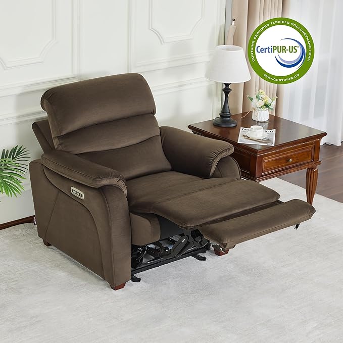 MCombo Power Zero Wall Hugger Recliner Chair for Small Space RV Living Room, Power Recliner with Adjustable Headrest, USB & USB-C Charging Ports, Fabric ST257 (Coffee)