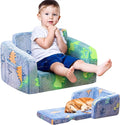 Lamerge 2-in-1 Soft Toddler Couch Fold Out,Foldable Toddler Chair, Glow in The Dark Kids Sofa for playroom,Convertible Foam and Floor Cushion for Boys and Girls (Blue and Dinosaur)