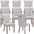 YeahFurn Beige Mid Century Modern Dining Chairs Set of 8, Linen Upholstered Kitchen & Dining Room Chairs with Nailhead Trim & Solid Wood Legs, Elegant Sillas De Comedor (Beige, 8 Pcs)