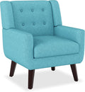 Accent Chairs, Mid-Century Modern Upholstered Living Room Armchair, Comfy Oversized Linen Fabric Single Reading Arm Chair with Tufted Back and Wood Legs for Bedroom, Club (1, Lake Blue)