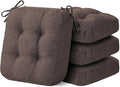 Chair Cushions for Dining Chairs, Dining Chair Cushions, Tufted Indoor Chair Pads with Ties & Non Slip Backing, Seat Cushions for Kitchen Chairs 16.5” x 16.5” x 3.5”, Set of 4, Brown