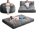 Hobestluk Giant Bean Bag Chair Bed for Adults, Large Bean Bags with High-Density Foam Filling, Convertible Big Sofa Bed Couch for Living Room, Bedroom, Playroom (Grey, Full)