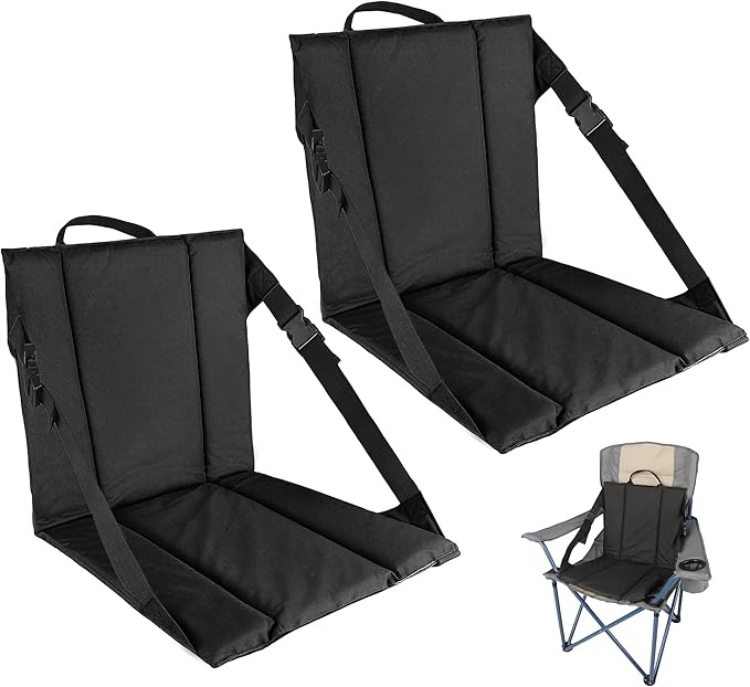 CAMPHILL 2PCS Portable Stadium Seat Cushion for Bleachers,Folding Lightweight Seat with Backrest,Adjustable Straps,Ideal for Camping,Hiking,Sports Events,Outdoor Concerts