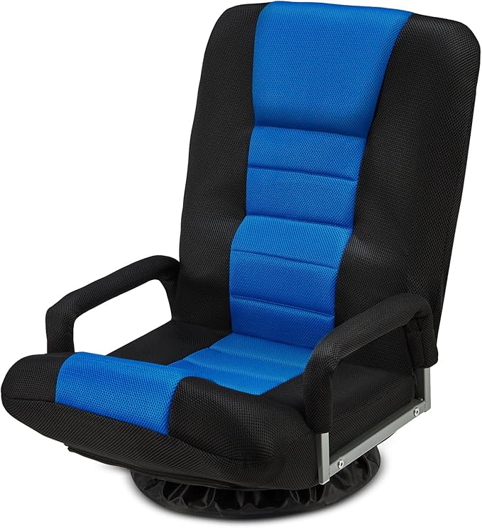 360 Rotating Swivel Gaming Chair w/6 Adjustable Positions Backrest Foldable Floor Chairs Suitable for Reading, Relaxing, Mediation,Blue