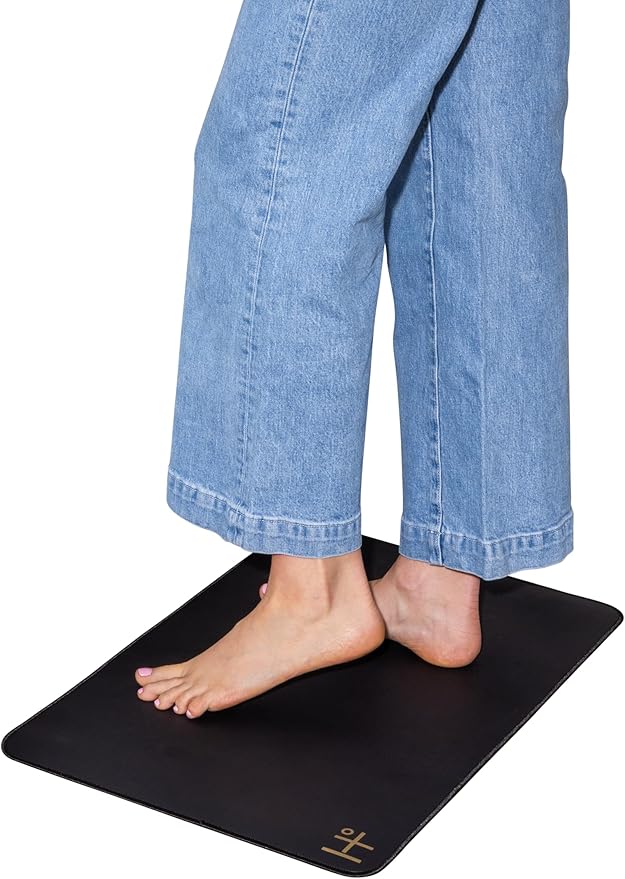 Earthing Grounding Mat for Feet, Energy, Pain Relief, Inflammation, Balance, Wellness - Earthing Mat for Home and Work - 15 Foot Earthing Mat Grounding Pad, Conductive Carbon - 24" x 16" (Gold Logo)