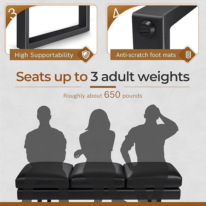 JUMMICO Office Chair Seating Waiting Room Chair, 59.6 inches Upholered Reception Bench 3 Seat Faux Leather Office Guest Chair Conference Room Chair for Salon and Shop (Black)