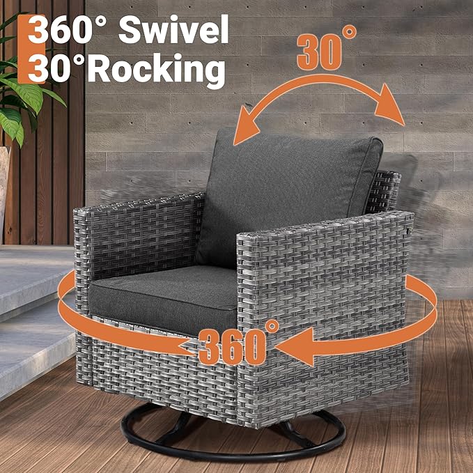 ovios Outdoor 10 Piece Coversation Set with Swivel Rocking Chair,Sectional Patio Furniture Set with All-Weather Wicker Sofa,Modern Outside Couch for Balcony Backyard Pool, Black