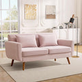 Tbfit 65" W Loveseat Sofa, Velvet Mid Century Modern Love Seat Couches for Living Room, Button Tufted Upholstered Small Couch for Bedroom, Solid and Easy to Install Love Seats Furniture, Pink