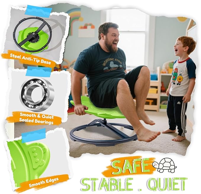Turtle Spinning Chair for Autistic Kids – Sensory Spinning Toy, Spin Chair for Kids Autism, Sensory Swivel Seat for Balance, Coordination, Focus & ADHD Support, Autism Sensory Products (Green)