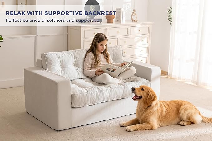 MAXYOYO Boneless Sofa Couch, Loveseat Sofa for Small Space, Tufted 2-Seater Floor Couch Bean Bag Chair for Living Room Bedroom Apartment, Sofa in a Box, No Assembly Needed, Grey