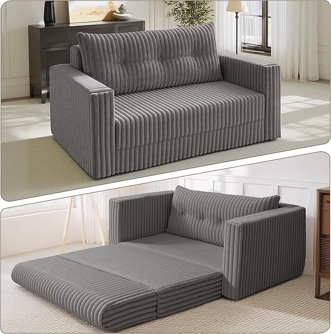 HABUTWAY Folding Sofa Bed, 2 in 1 Convertible Sleeper Chair with Pillow, Portable Fold Out Chair Bed with Armrest, Comfy Floor Couch, Lazy Sofa for Living Room Bedroom Dorm Home Office, Grey