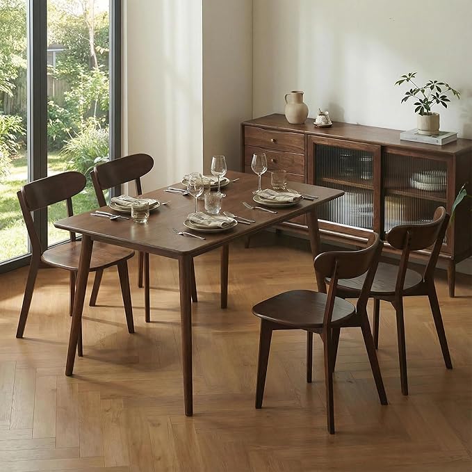 Bamskov 100% Solid Wood Dining Chairs Set of 4 - Practical Kitchen Chairs - Wood Dining Chair for Dining Room, Kitchen (Walnut)