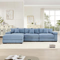 KEIKI 130" L-Shaped Oversized Corduroy Modular Cloud Sectional Sofa with 1 Ottoman, High-Density Foam Cushion, Extra-Thick Armrest, 3-Seater Fluffy Corner Couch with 9 Pillow, for Living Room, Blue