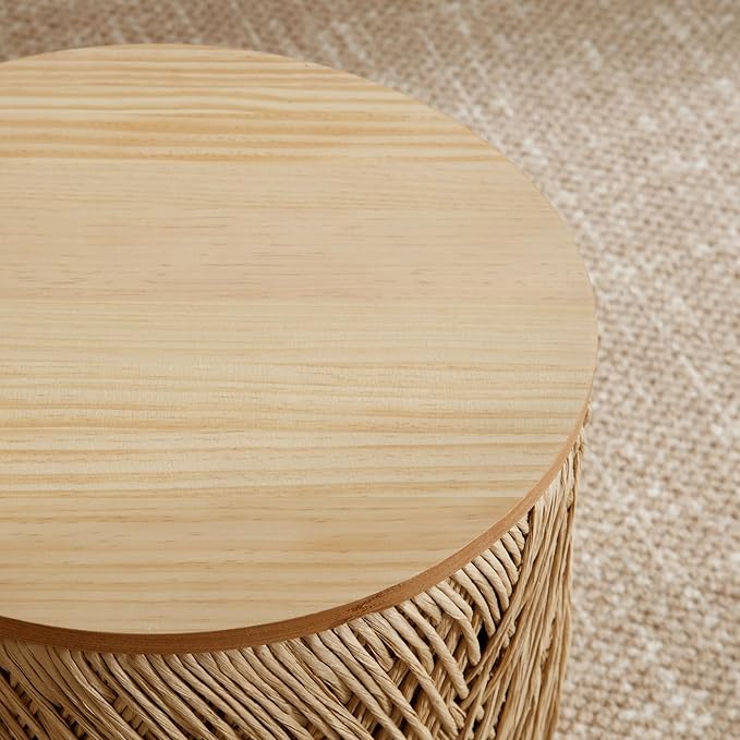 LZAREAL Farmhouse Round Coffee Table with Storage Boho Living Room Table with Lifting Top Hand-Woven Rattan Nesting Coffee Tables for Living Room, Natural