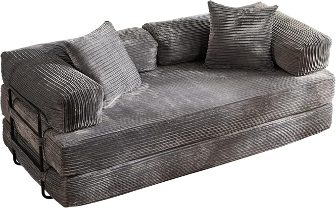 4-in-1 Folding Sofa Bed, 78" Oversized Corduroy Sleeper Chair, Convertible Loveseat to Floor Bed with Storage Pockets, Boneless Design for Living Room, Bedroom & Small Spaces