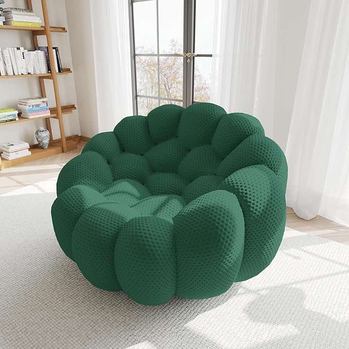 WJShome Bubble Couch,49.21'' Single Sofa,Mesh Fabric Lazy Floor Sofa, 3D Honeycomb Shape Curved Couch for Living Room, Office, Apartment (Green, 48.43" D)