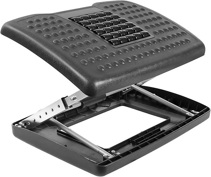 Mount-It! Adjustable Footrest with Massaging Bead | Adjustable Height and Tilt Office Foot Rest Stool for Under Desk Support | 5 Height Settings, 3 Tilt Settings | Black