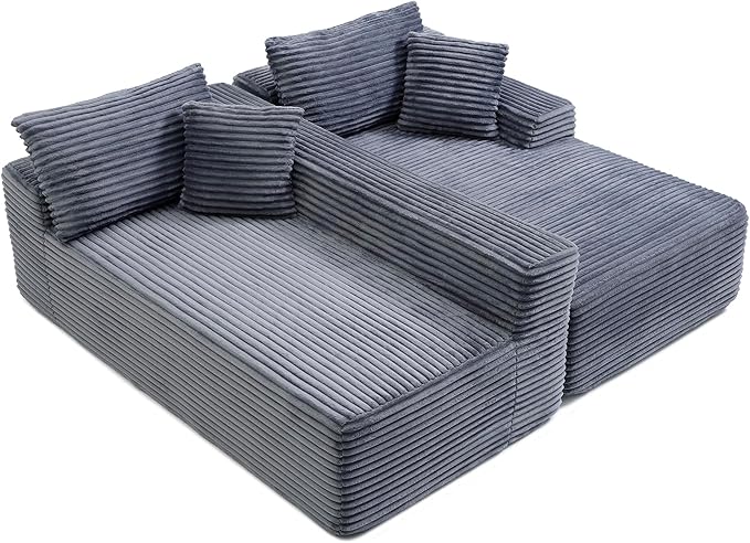 HYJT-H&K Modular Sectional Sofa Cloud Sectional Couch, 95" Comfy Fluffy L Shaped Grey Couches for Living Room, Deep Seat Memory Foam Plush Corduroy Boneless Couch Sectionals Right Facing Chaise Sofa