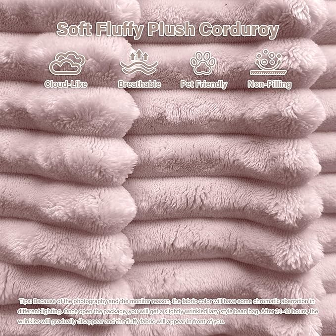 50" W Oversized Round Chaise Lounge Chair with Ottoman Indoor Boneless Plush Fluffy Corduroy Circle Couch Soft Comfy Cozy Cloud Reading Chair for Living Room, Playroom, Bedroom - Pink