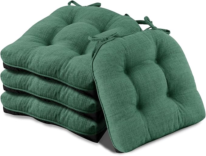 Basic Beyond Chair Cushions for Dining Chairs 4 Pack, Chair Cushion with Ties and Non Slip Backing, 15.5 x 15.5 inches Tufted Chair Pads for Dining Chairs(Forest Green)