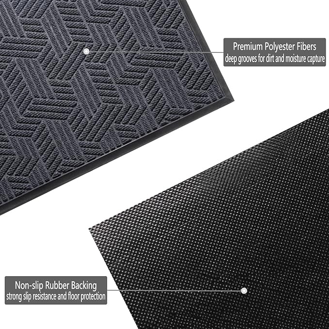 XADP Front Door Mat 47"x32" Indoors Outdoors Welcome Mats, Waterproof Non-Slip Rubber Backing Heavy Duty Doormat Outside Entrance, Low Profile Entryway Rugs Floor Mat for Patio, Pattern B Grey