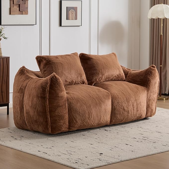 KEIKI Giant Bean Bag Couch for Adults, Oversized Loveseat, 2 Seater Fireside Chair, Comfy Lazy Floor Sofa, Cozy Reading Chair with Pillows for Living Room, Bedroom, No Assembly Required