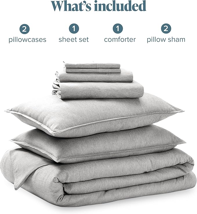 Bare Home Bed-in-A-Bag 7 Piece Comforter & Sheet Set - California King - Goose Down Alternative - Ultra-Soft 1800 Premium Bedding Set - Cationic (Cal King, Heathered Pewter)