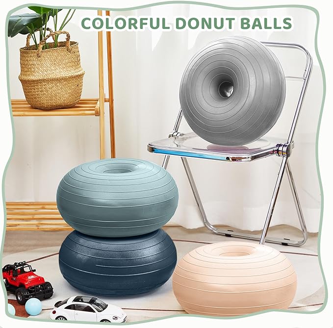 Lewtemi 4 Pcs Flexible Seating for Classroom Elementary 20 Inch Yoga Ball Chair Inflatable Donut Ball Chair with Inflator for Kids Student Sensory Balance Office Exercise