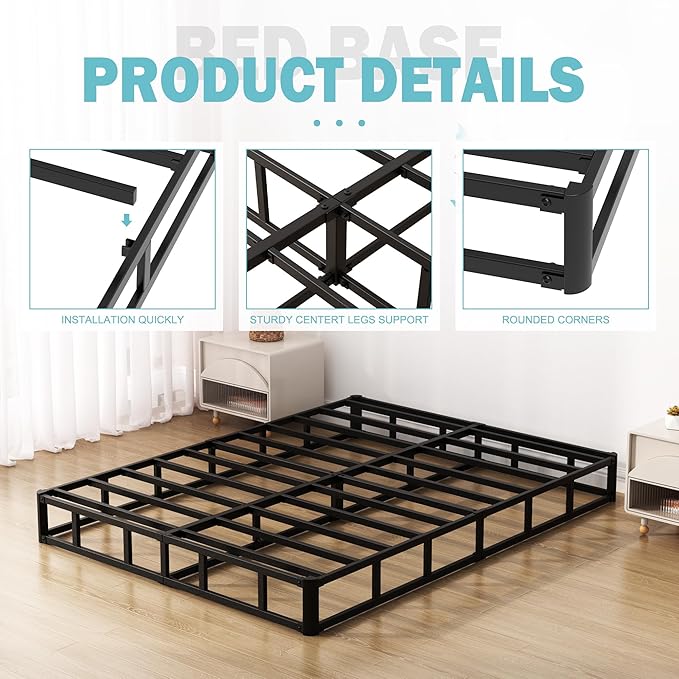 Upcanso 7 Inch King Box Spring Bed Base, Low Profile Metal Box Spring King with Fabric Cover, 3000 Lbs Max Weight Capacity Mattress Foundation, Noise-Free, Easy Assembly