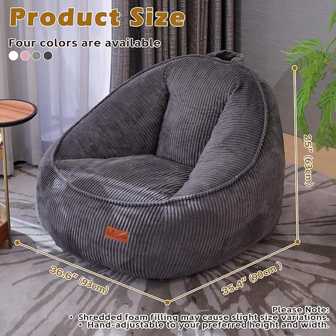 Bean Bag Chair, Cozy Fluffy Beanbag Chairs with Filler for Teens and Kids, Floor Lazy Sofa for Living Room, Gaming & Reading（M-Dark Grey）