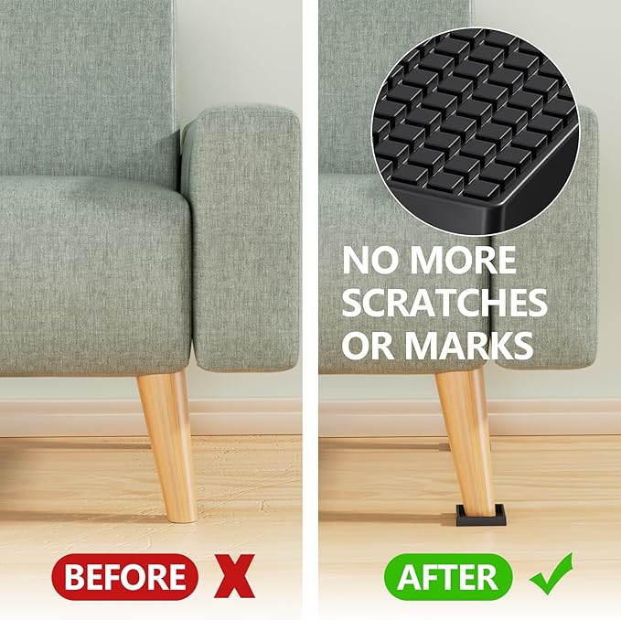 Non Slip Furniture Pads - 2x2 Anti Skid Caster Cups, 16PCS Square Furniture Coasters for Hardwood Floors, Anti Slide Furniture Cup Bed Floor Protectors, Furniture Stoppers to Prevent Sliding(Black)