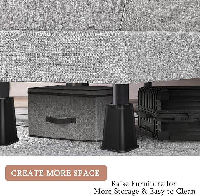 shouwuhho Bed Risers 8 Inch Heavy Duty, Furniture Risers Lifts 12" 8" 4" for Table, Desk Leg, Sofa, Couch, Adjustable Bed Frame Risers Supports Up to 6,000 Lbs, Black, 6 Pack